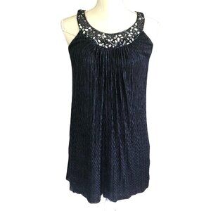 Caché Blue Metallic Beaded Sequin Tank Dress Size 0 Evening Party Cocktail